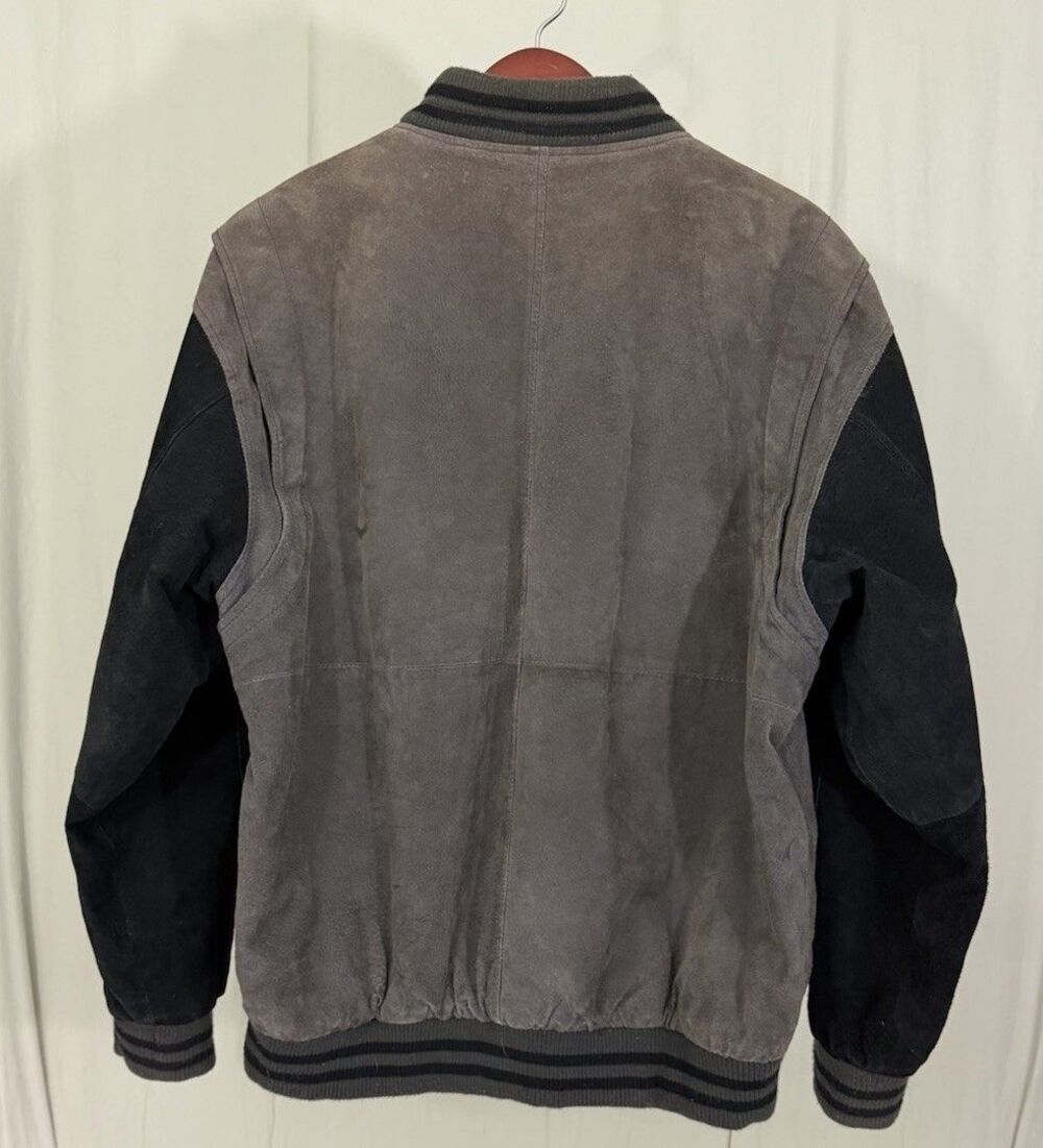 VTG Harrison & Taylor Suede Leather XL Brown Black Bomber Jacket 90s Nostalgia - Picture 2 of 11